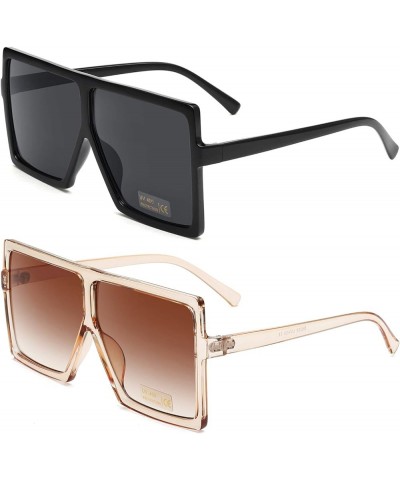 Square Oversized Sunglasses for Women Men Flat Top Fashion Shades 2pcs-black-orange $18.97 Oversized