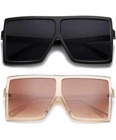 Square Oversized Sunglasses for Women Men Flat Top Fashion Shades 2pcs-black-orange $18.97 Oversized