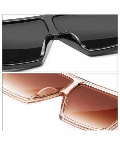 Square Oversized Sunglasses for Women Men Flat Top Fashion Shades 2pcs-black-orange $18.97 Oversized