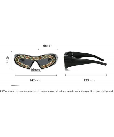 Oversized One-Piece Rhinestone Sunglasses Women Futuristic Y2K Cat Eye Sun Glasses For Ladies Retro 2000's Goggle 2pcs-black&...