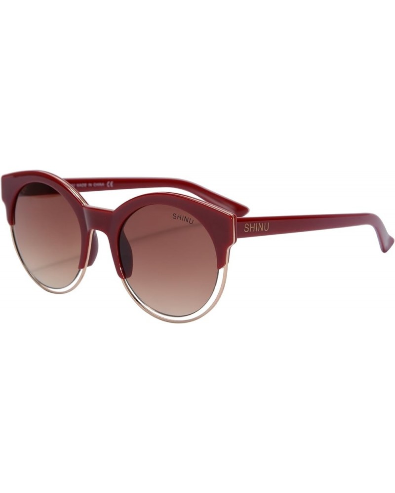 Women's Sunglasses Retro Round Frame Glasses for Women Fashion Sunglasses-SH71018 Red gradient brown $12.38 Round