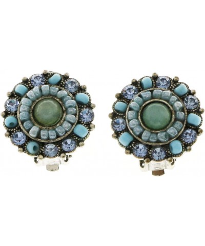 Beaded Crystal Accented Clip-On-Earrings Silver-Tone & Blue $13.30 Designer