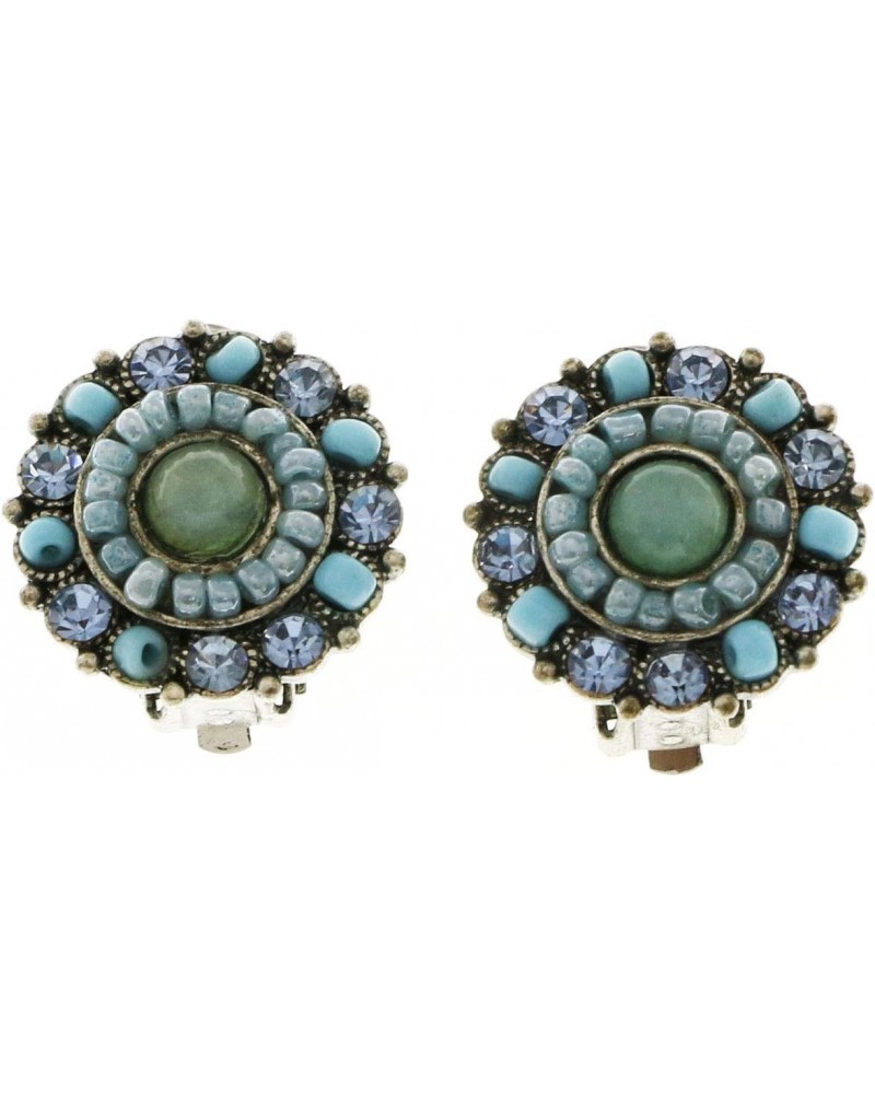 Beaded Crystal Accented Clip-On-Earrings Silver-Tone & Blue $13.30 Designer