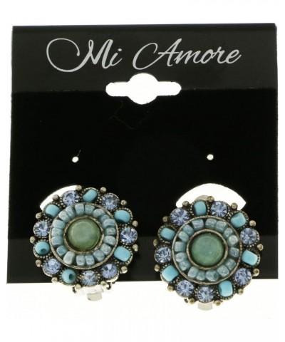 Beaded Crystal Accented Clip-On-Earrings Silver-Tone & Blue $13.30 Designer