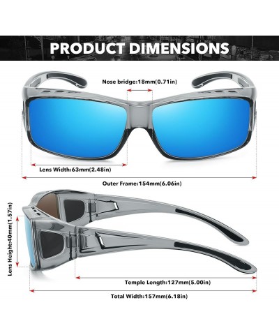 Polarized Fit Over Glasses Sunglasses for Men Women Wrap Around Wear Over Sunglasses UV Protection Clear Gray Frame-blue Mirr...