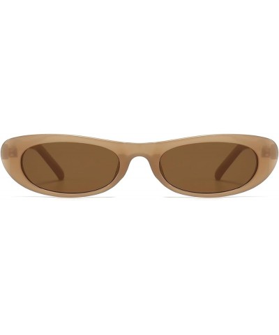 Flat Oval Sunglasses for Women Men 90s Retro Fashion Small Oblate Oval Lens Rectangle Frame New Sun Glasses Jelly Brown/Brown...