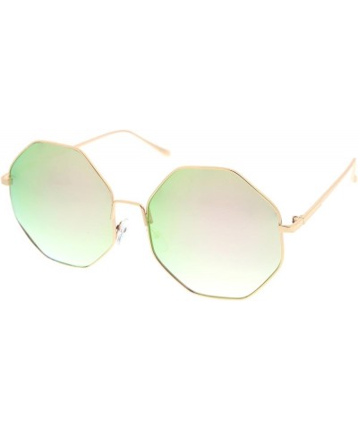 Oversize Metal Frame Slim Temple Colored Mirror Lens Hexagon Sunglasses 63mm Gold / Pink-green Mirror $8.47 Oversized