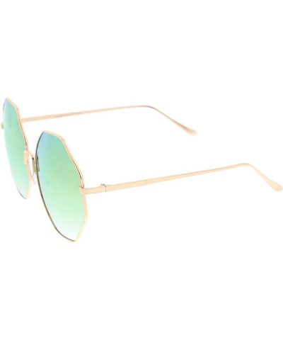 Oversize Metal Frame Slim Temple Colored Mirror Lens Hexagon Sunglasses 63mm Gold / Pink-green Mirror $8.47 Oversized