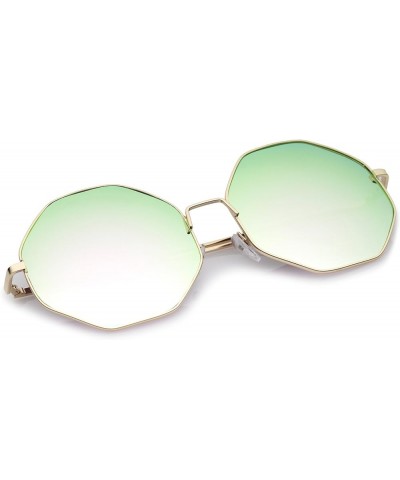 Oversize Metal Frame Slim Temple Colored Mirror Lens Hexagon Sunglasses 63mm Gold / Pink-green Mirror $8.47 Oversized