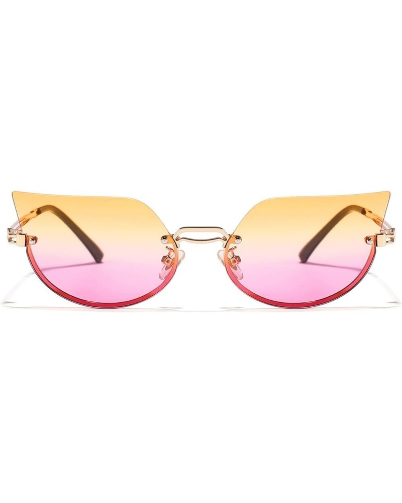 Fashion Cat Eye Sunglasses for Women Men Trendy Rimless Oval Pink Sun Glasses Ladies Vintage Shades Purple $10.48 Cat Eye