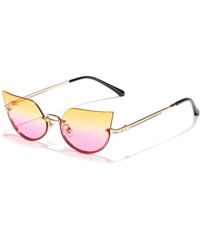 Fashion Cat Eye Sunglasses for Women Men Trendy Rimless Oval Pink Sun Glasses Ladies Vintage Shades Purple $10.48 Cat Eye