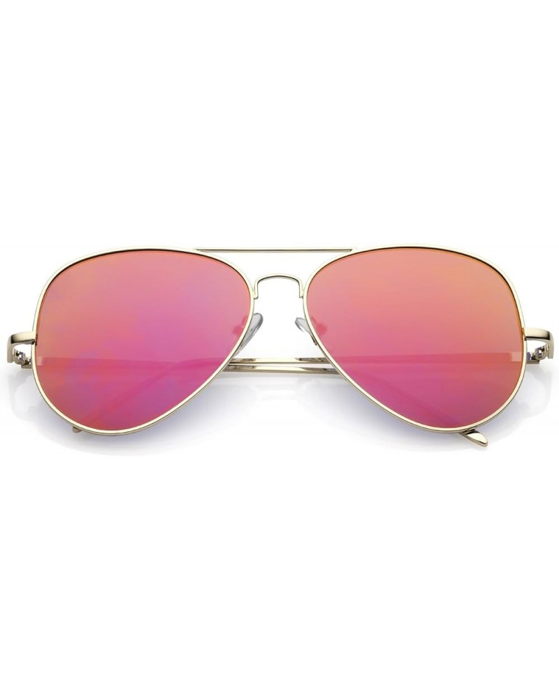 Classic Metal Double Nose Bridge Color Mirror Flat Lens Aviator Sunglasses 59mm Gold / Pink Mirror $9.43 Aviator