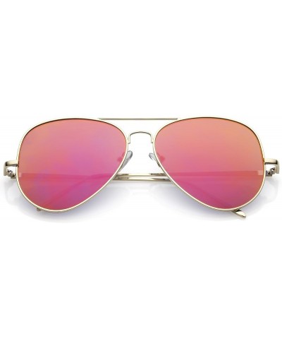 Classic Metal Double Nose Bridge Color Mirror Flat Lens Aviator Sunglasses 59mm Gold / Pink Mirror $9.43 Aviator