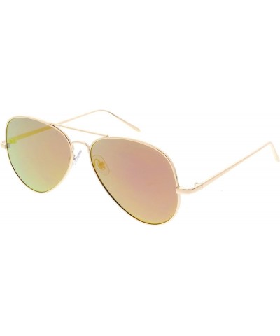 Classic Metal Double Nose Bridge Color Mirror Flat Lens Aviator Sunglasses 59mm Gold / Pink Mirror $9.43 Aviator