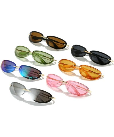 Retro Y2K Women Oval Sunglasses Fashion Rimless Candy Color Shades UV400 Men Cat Eye Outdoor Sports Mirror Goggles Green $10....