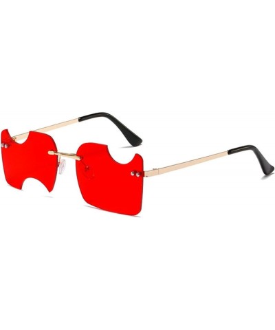 Unique Irregular Square Rimless Sunglasses Women Vintage Eyewear Frameless Punk Sun Glasses Men Red $9.60 Square