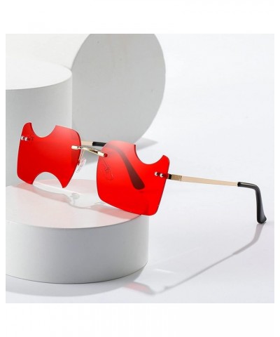 Unique Irregular Square Rimless Sunglasses Women Vintage Eyewear Frameless Punk Sun Glasses Men Red $9.60 Square