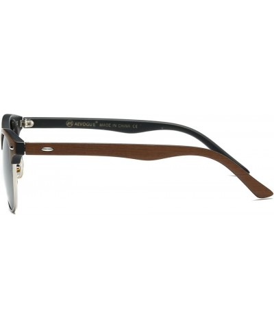 Polarized Sunglasses For Women And Men Semi Rimless Frame Retro Sun Glasses AE0369 Woodgrain&black $8.79 Rimless