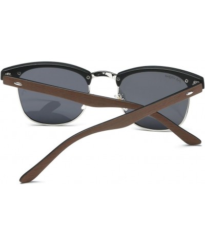 Polarized Sunglasses For Women And Men Semi Rimless Frame Retro Sun Glasses AE0369 Woodgrain&black $8.79 Rimless