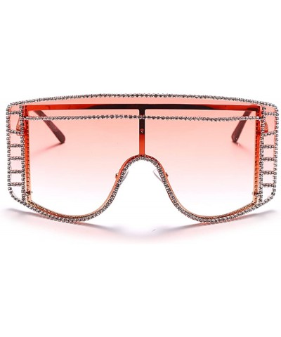 One Piece Oversized Sunglasses Women Diamond Gradient Shades Shiny Crystal Steampunk Eyewear Pink $11.05 Square