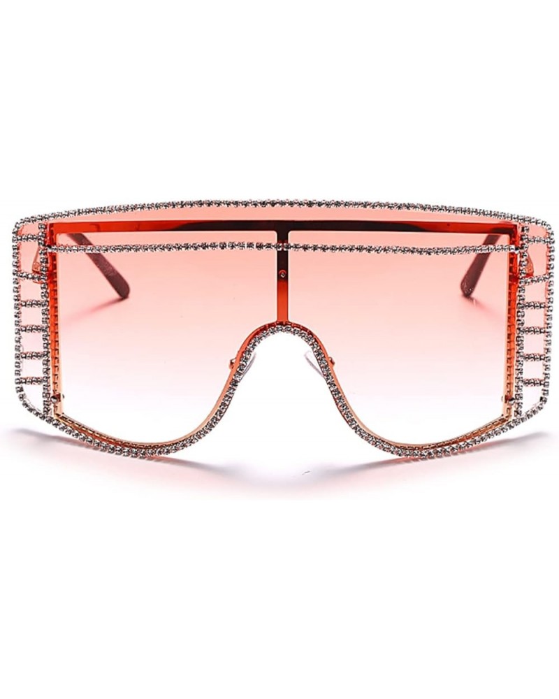 One Piece Oversized Sunglasses Women Diamond Gradient Shades Shiny Crystal Steampunk Eyewear Pink $11.05 Square