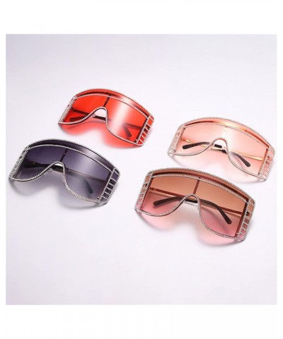 One Piece Oversized Sunglasses Women Diamond Gradient Shades Shiny Crystal Steampunk Eyewear Pink $11.05 Square