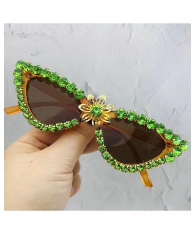 Luxury Bling Rhinestones Sunglasses Women Vintage Cat Eye Diamond Sun Glasses Female Fashion Eyeglasses UV400 Green $10.63 De...