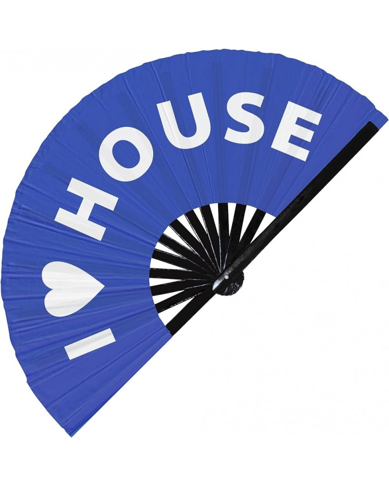 I Love House Hand Fan Foldable Bamboo Circuit Rave Hand Fans Heart Music Genre Rave Parties Gifts Festival Accessories (White...