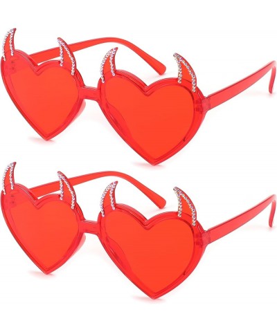 Sunglasses Women Men, Halloween Party Disco Trendy Love Sun Glasses, Rimless Heart Devil Ear Frame B0054 (2pack) Red With Dia...