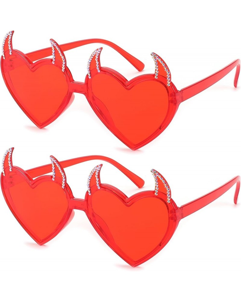 Sunglasses Women Men, Halloween Party Disco Trendy Love Sun Glasses, Rimless Heart Devil Ear Frame B0054 (2pack) Red With Dia...