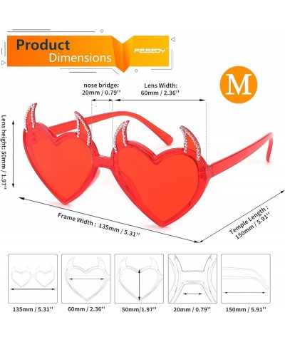 Sunglasses Women Men, Halloween Party Disco Trendy Love Sun Glasses, Rimless Heart Devil Ear Frame B0054 (2pack) Red With Dia...