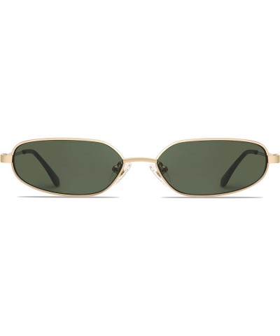 Small Oval Sunglasses For Women Men Retro Rectangle Metal Sun Glasses AP3685 C5 Gold/Green $11.19 Designer