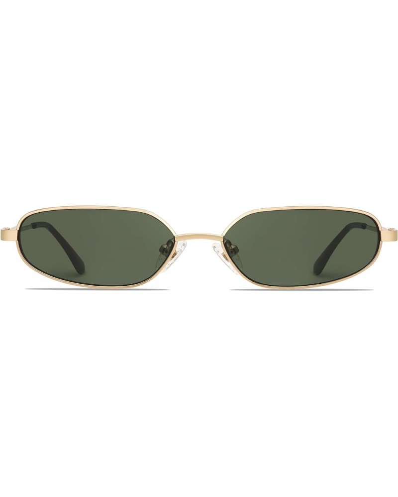 Small Oval Sunglasses For Women Men Retro Rectangle Metal Sun Glasses AP3685 C5 Gold/Green $11.19 Designer