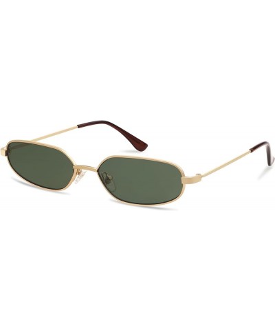 Small Oval Sunglasses For Women Men Retro Rectangle Metal Sun Glasses AP3685 C5 Gold/Green $11.19 Designer