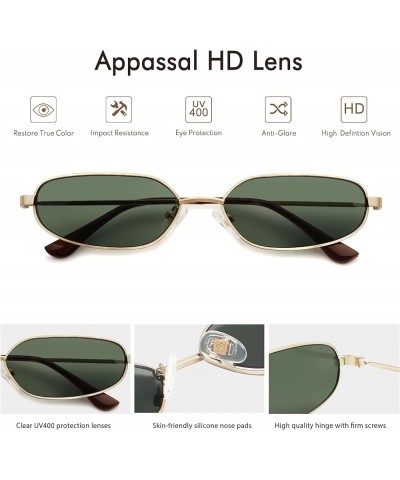 Small Oval Sunglasses For Women Men Retro Rectangle Metal Sun Glasses AP3685 C5 Gold/Green $11.19 Designer