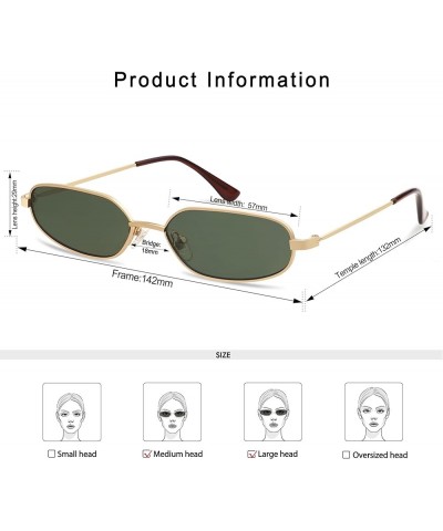 Small Oval Sunglasses For Women Men Retro Rectangle Metal Sun Glasses AP3685 C5 Gold/Green $11.19 Designer