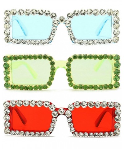 Rectangular Rhinestone Sunglasses Women Diamond 2023 Fashion Square Small Size Crystal Glasses Men 3pcs Blue+green+red $9.87 ...