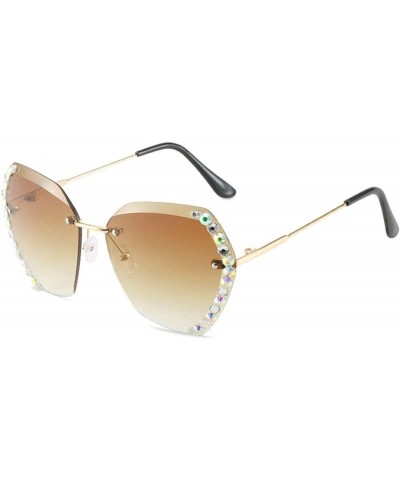 Women Rimless Diamond Sunglasses Oversized Rimless Diamond Cutting Gradient Lens Candy Party Sunglasses Light Tea $11.56 Square