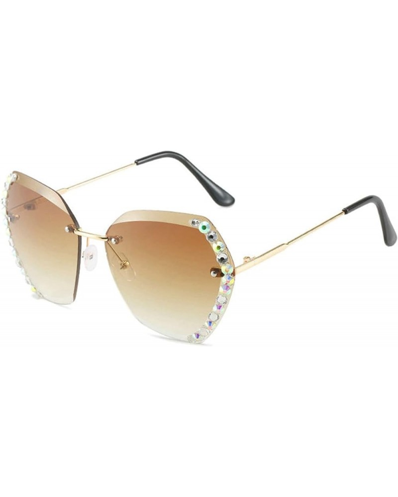 Women Rimless Diamond Sunglasses Oversized Rimless Diamond Cutting Gradient Lens Candy Party Sunglasses Light Tea $11.56 Square