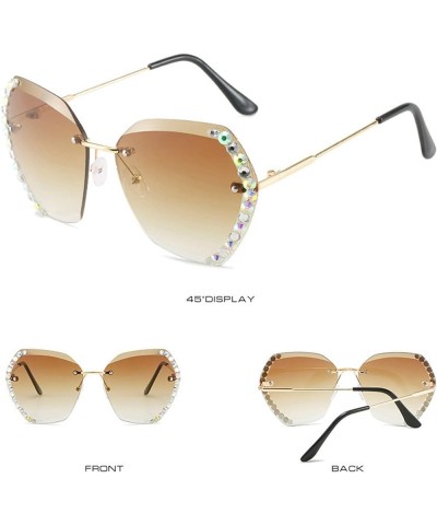 Women Rimless Diamond Sunglasses Oversized Rimless Diamond Cutting Gradient Lens Candy Party Sunglasses Light Tea $11.56 Square