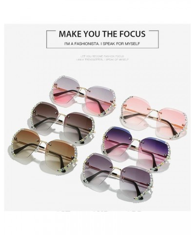 Women Rimless Diamond Sunglasses Oversized Rimless Diamond Cutting Gradient Lens Candy Party Sunglasses Light Tea $11.56 Square