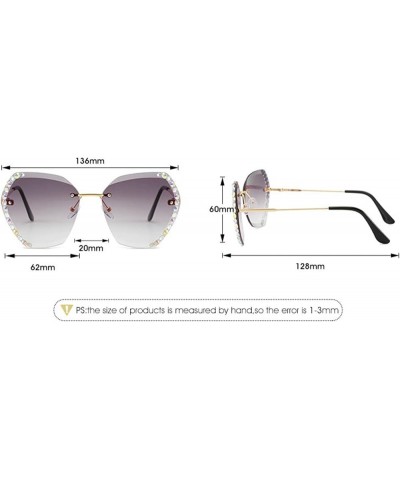 Women Rimless Diamond Sunglasses Oversized Rimless Diamond Cutting Gradient Lens Candy Party Sunglasses Light Tea $11.56 Square