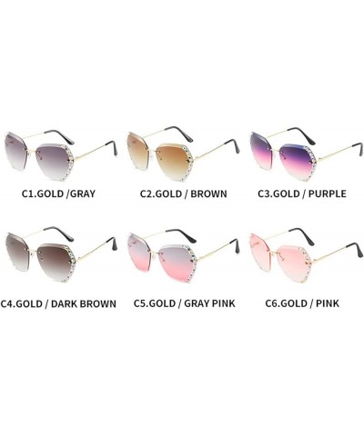 Women Rimless Diamond Sunglasses Oversized Rimless Diamond Cutting Gradient Lens Candy Party Sunglasses Light Tea $11.56 Square