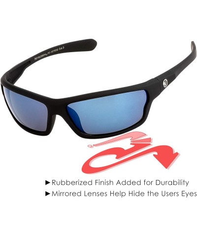 Men's Rectangular Sports Wrap 65mm Polarized Sunglasses Black Matte Rubberized, Blue Mirror Lens Sea Blue Mirror $7.24 Sport