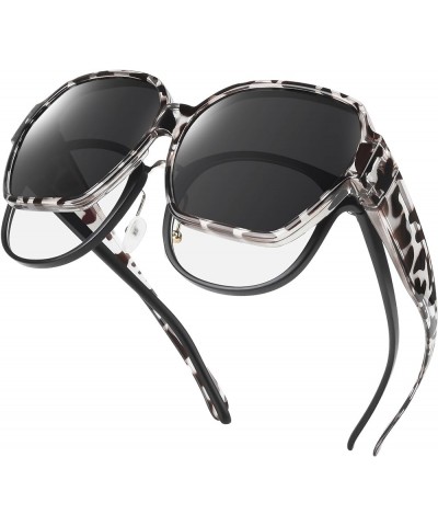 Polarized Over Glasses Sunglasses For Women, Large Square Wear Over Glasses for Driving Fishing Grey Leopard-black Black $12....