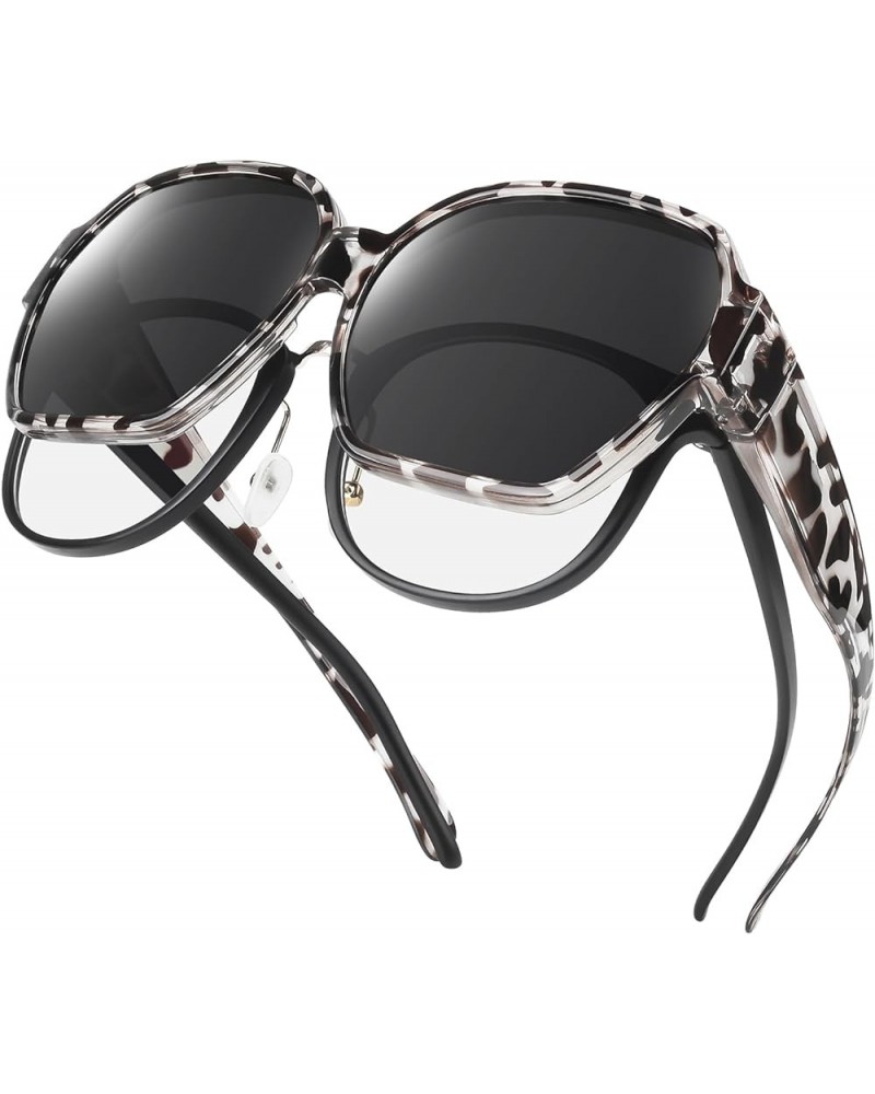 Polarized Over Glasses Sunglasses For Women, Large Square Wear Over Glasses for Driving Fishing Grey Leopard-black Black $12....