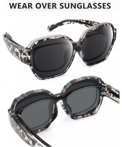 Polarized Over Glasses Sunglasses For Women, Large Square Wear Over Glasses for Driving Fishing Grey Leopard-black Black $12....