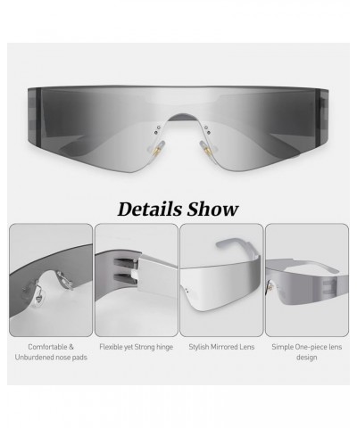 Futuristic Wrap Around Sunglasses Y2K Silver Trendy Rimless Glasses Cyberpunk Eyewear for Women Men Rave Party Silver $10.25 ...