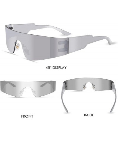 Futuristic Wrap Around Sunglasses Y2K Silver Trendy Rimless Glasses Cyberpunk Eyewear for Women Men Rave Party Silver $10.25 ...