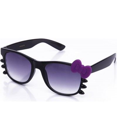 Women's High Fashion Rubber Touch Finish Kitty Cat Bow Sunglasses Purple Purple $11.72 Round